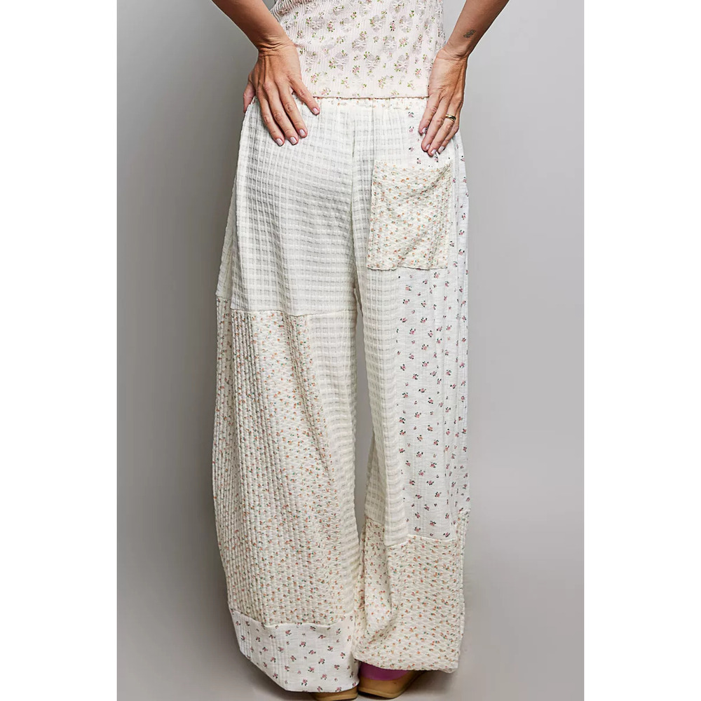 POL Patchwork Mixed Knit Wide Leg Pants - Picture 3 of 7